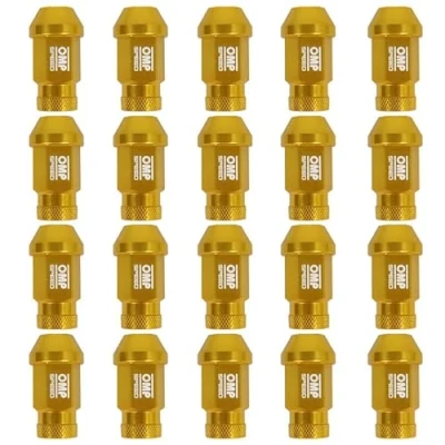 Imagen de OMP SPEED Set 20 Tuercas de Rueda con Métrica M12 x 1.5, Llave 19 Largo Roscado 40 mm, color Amarillo Aluminio 7075