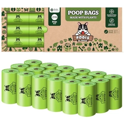 Imagen de Pogi&#039;s Poop Bags Bolsas Compostables para excremento de Perro 18 Rollos (270 Bolsas) Impermeable, Vegetal, Residuos Perros con Certificación ASTM D6400