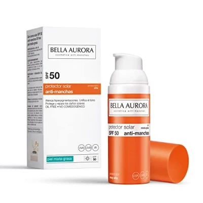 Imagen de BELLA AURORA Protector Solar SPF 50+ 50 ml, para Piel Mixta Grasa, Crema Solar, Facial Antimanchas, Protectora Bloqueador Absorción Rápida, Calma la Piel, Uso Diario