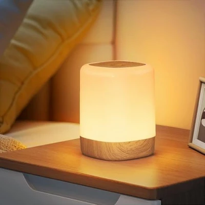 Imagen de NIBSHOOM Lamparas Mesita Noche, Luz Bebe USB Recargable, Táctil Regulable, 2 cálida y 256 RGB Colores, Temporizador, Nocturna sin Cable para Habitación Infantil
