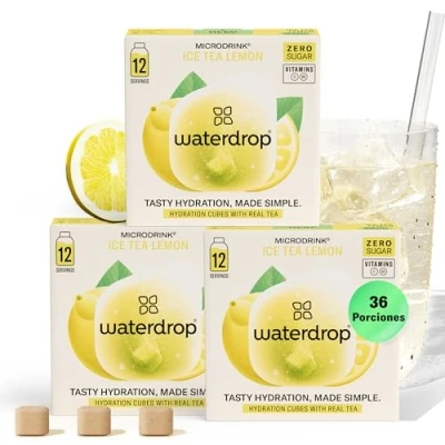Imagen de waterdrop® Microdrink, Té Frio LIMÓN, 36 Pastillas Saborizantes Para Agua Sin AZÚCAR, VERDE, Con VITAMINAS, Refresco Instantaneo Calorias, Infusiones Variadas Polvo, Ice Tea