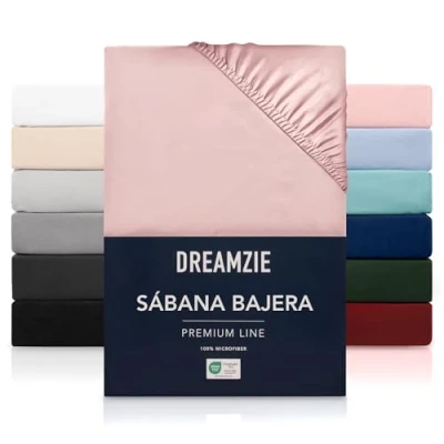 Imagen de Dreamzie Sabanas 140x200 cm Grandes Solapas de hasta 33 100% Microfibra Rosa Certificada sin Productos Químicos (Oeko Tex), bajeras Completamente Elásticas