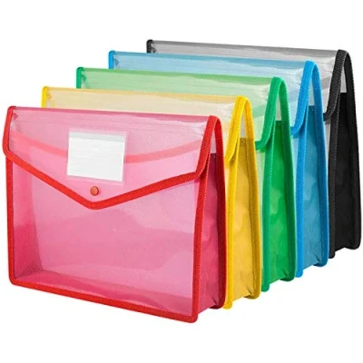 Imagen de KAHEIGN 5 Piezas Carteras De Plástico, A4 Claro Cartera Popper Gran Capacidad Bolsillos Para Carpetas Documentos Sobre Archivos Con Cierre A Presión Y Bolsillo Escuela, Oficina (5 Colores)