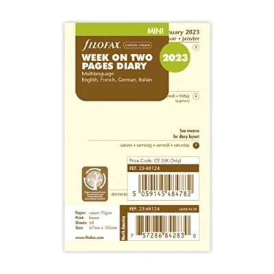 Imagen de Filofax Mini Week on Two Pages 4 Language Cotton Cream Agenda 2023, 23 68124
