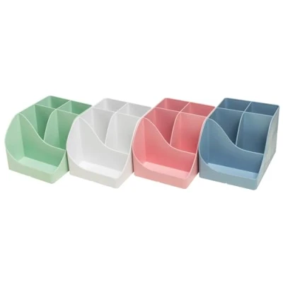 Imagen de EXACOMPTA Ref. 695303D Pen Wave Autentik Lote de 4 botes para lápices (5 compartimentos, compartimentos altos y 1 compartimento inferior utensilios pequeños, colores surtidos