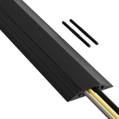 Imagen de D Line FC83B, Canaleta de suelo para cables, Pasacables suelo, Oculta cables y previene accidentes Cavidad = 30mm (anch.) x 10mm (alt.) 1,8 metro longitud Negro