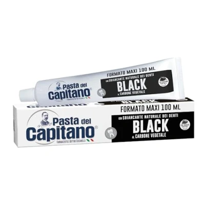Imagen de Pasta del Capitano, Dentífrico de Carbón Vegetal Activo Bio, Blanqueador Natural Dientes en Negra, Efectivo contra las Sustancias que Manchan el Esmalte, 100% Made in Italy, Tubo 100 ml