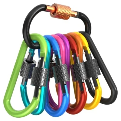Imagen de SURFOU 10pcs Mosquetón Escalada, Carabiner, con Cierre de Rosca, Mosquetones Aluminio Mosqueton Llavero Tipo D, Hebilla Colgante Multiusos para Hamaca, Camping, Senderismo, al Aire Libre
