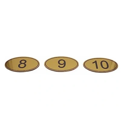 Imagen de NanTun Números de mesa ovalados ABS grabados 90 mm x 55 (1 10), pubs, restaurantes, clubes, dorado 1 a 10