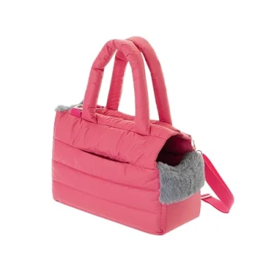 Imagen de Bolsa de transporte para perros y gatos viaje hombro mascotas con banda elástica mosquetón, hasta 5 kg Color frambuesa