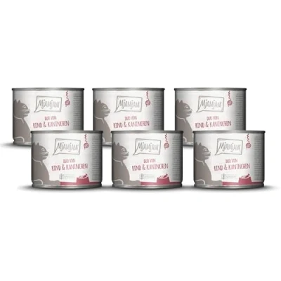 Imagen de MjAMjAM Comida húmeda Premium para Gatos Duo de Sabrosa Vacuno y Conejo con Zanahorias, Pack 6 (6 x 200g), sin Cereales Extra Carne