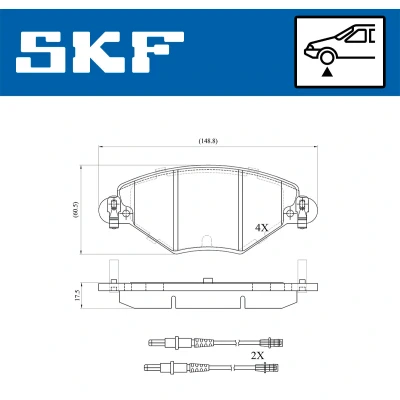 Imagen de SKF VKBP 80463 E Juego de pastillas freno con contacto avisador desgaste CITROËN: C5 I Hatchback