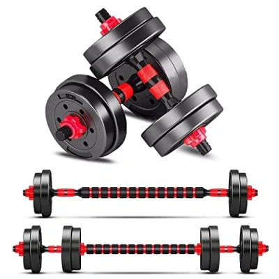 Imagen de Mancuernas Ajustables, Juego de Pesas con Barra Libremente Combinable, 2 en 1 Kit Levantamiento para Gimnasio casa, Pesos Fitness Hombres/Mujeres，Rojo,10kg(5kg*2)