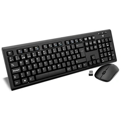 Imagen de V7 Conjunto de Teclado (Standard, Wireless, RF inalámbrico, QWERTY, Black, Ratón Incluido), Monotone