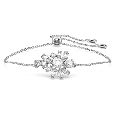 Imagen de Swarovski Pulsera Gema para Mujer, Motivo Floral, con Cristales Blancos, en Baño de Rodio, Colección