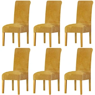 Imagen de LANSHENG Fundas Cubiertas de Silla,Spandex elástico con Banda elástica, Terciopelo para Silla Comedor Grande Restaurante, Banquete Fiesta Hotel (Mostaza,6 Pack(M))