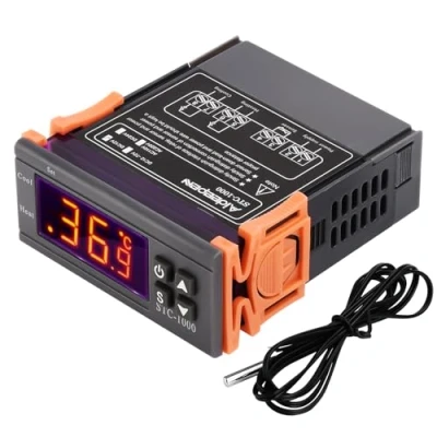 Imagen de Aideepen Controlador de Temperatura, STC 1000 DC 12V Termostato Digital Multiusos Calibración Temperatura con Sonda Sensor NTC para Fermentación Congelador Escotilla Calefacción