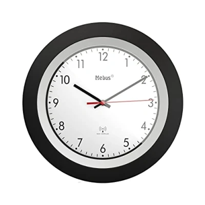 Imagen de Mebus Funk Wanduhr/klassisches Model/Schwarzer Rahmen/weißes Zifferblatt / 29cm Durchmesser/Rund/Funkuhr (DCF77) Modell: 19447 Farbe: Schwarz, Weiß