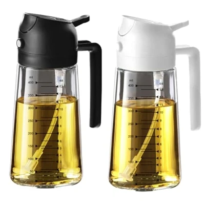Imagen de TrendPlain Botella dispensadora de aceite oliva 470ml Dispensador 2 en 1 y pulverizador Spray cocina para freidora aire ensaladas Negro+Blanco
