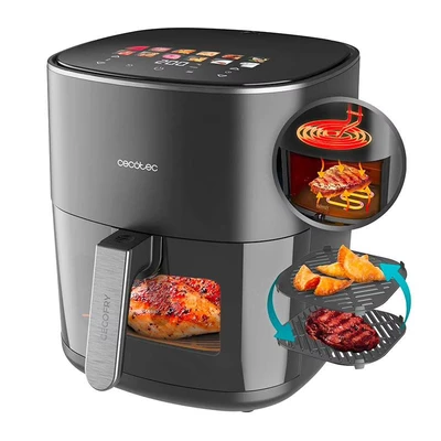 Imagen de Cecotec Freidora de Aire sin Aceite 6,5L Plancha Grill Doble Resistencia Air Fryer Cecofry&amp;Grill Duoheat 6500. 2200W, Dietética y Digital, Ventana, Temperatura Regulable 40 200C, 12 Menús