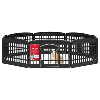 Imagen de Iris Ohyama Parque para Perros con 8 Paneles, H60cm, Negro, Puerta Cerradura, Jaula Gatos, Vallas, Corralito, Interiores, Exteriores, Conejo, Cercado, Corral Perro, CI 608E