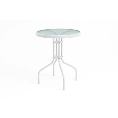 Imagen de HERSIG Mesa de Acero y Vidrio Templado Redonda Color Blanco para Jardin, terraza o balcón. Medidas 60x70cm