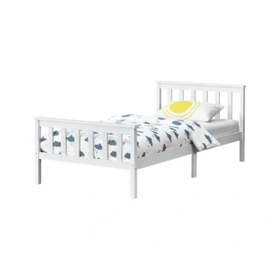 Imagen de [en.casa] Cama de Pino Breda 100 x 200 cm Simple Individual con Somier Reposacabezas Elevado Blanco