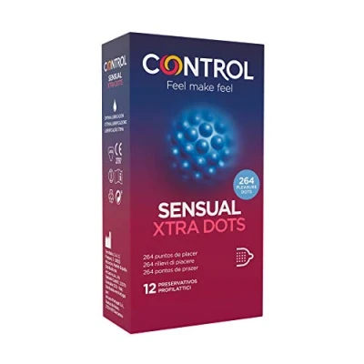 Imagen de Control Preservativos Sensual Xtra Dots. Caja de 12 Condones, con Puntos para la Estimulación, Lubricados, Sexo Seguro. Disfruta unos Ajuste Perfecto una Relación Segura.