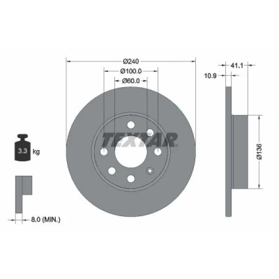 Imagen de TEXTAR PRO 92111303 Disco de freno 240 10,9 04/07 100 macizo revestido sin perno sujeción rueda, buje rueda OPEL: Corsa C Hatchback