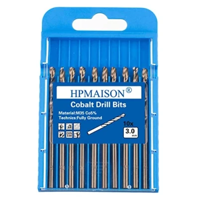Imagen de HPMAISON 10 Piezas Juego de M35 HSS Brocas Cobalto 3mm Broca espiral para Acero Inoxidable, Metal, Cobre, aluminio, Plástico, Madera