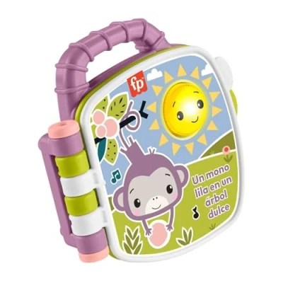 Imagen de Fisher Price Libro de cuentos musical del Monito morado Juguete para bebés con luces y sonidos, niños niñas pequeños a partir 6 años, versión en castellano, JFN09