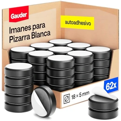 Imagen de GAUDER imanes para pizarra magnética, 62 autoadhesivos pizarra, frigorífico y más, negros