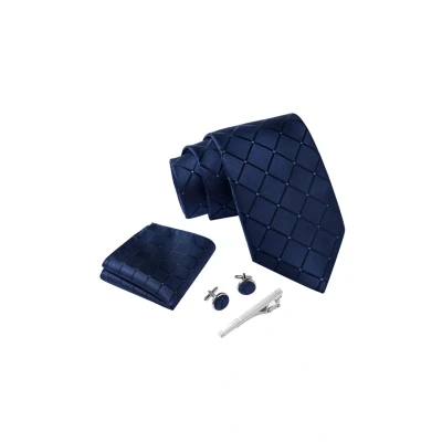 Imagen de Massi Morino Corbatas de hombre Azul Cuadrado y pañuelos con gemelos, clip corbata set Oscuro Accesorio traje modernas para boda