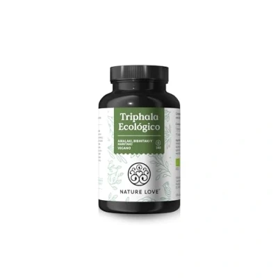 Imagen de NATURE LOVE® Triphala Ecológico alta dosificación con 500 mg por cápsula 180 cápsulas materia prima de calidad India probado en laboratorio y certificado ecológico, producido Alemania