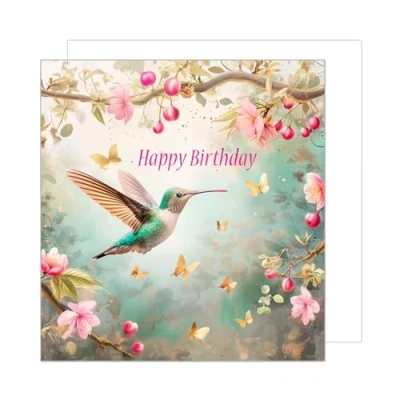 Imagen de Edition Seidel tarjeta de cumpleaños cuadrada premium con sobre, felicitación Happy Birthday Billet, hombre, mujer, pájaro, colibrí (GQ200 SW024)