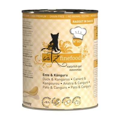 Imagen de catz finefood Ragout N 607 Comida húmeda para Gatos con Canguro y Pato, en Salsa sin Cereales azúcar Alto Porcentaje de Carne, 6 latas 380 g