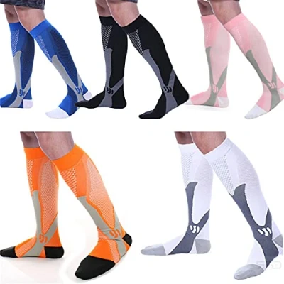 Imagen de Medias de Compresión 5 Par Calcetines para Hombres y Mujeres│Varices│Running│Padel│Viajar en Avión│Recuperación Muscular│Reduce Fatiga│Mejorar circulación Sanguínea