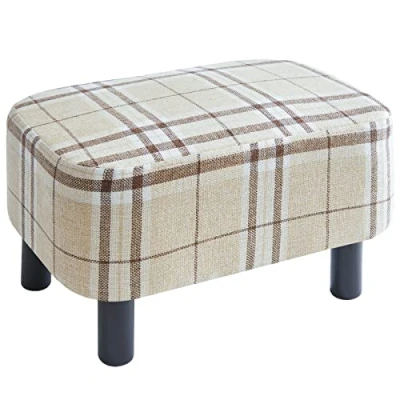 Imagen de YMYNY Reposapiés de 42 cm Otomana con Patas Madera Estables Tela Lino Taburete para Cambiar Zapatos Sala Estar Asiento Acolchado Dormitorio Raya HD HRF BD215