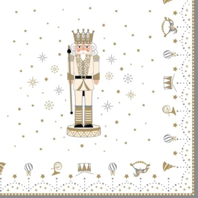 Imagen de 20 Servilletas navideñas con forma de cascanueces dorado como decoración mesa. papel un motivo. También para la técnica decoupage y servilleta (33 x 33 cm)