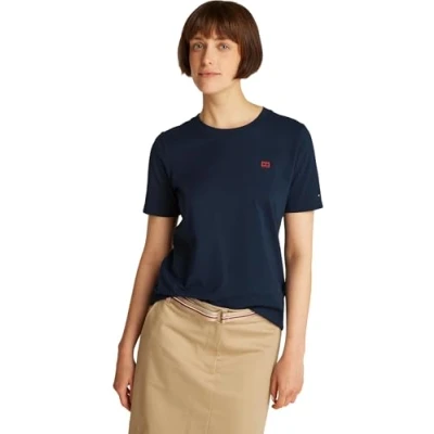 Imagen de Tommy Hilfiger Contrast FLAG TEE Camiseta básica, Mujer, Talla: Small, Dark night navy