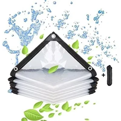 Imagen de BCBIG Lona Impermeable Transparente con Ojales, para Muebles de jardín, Exteriores, Impermeable, Aislamiento Plantas, Resistente al Polvo, Cuerda 2 x 5 m