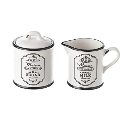 Imagen de Juego de azucarero y lechera stoneware blancos negros LOLAhome