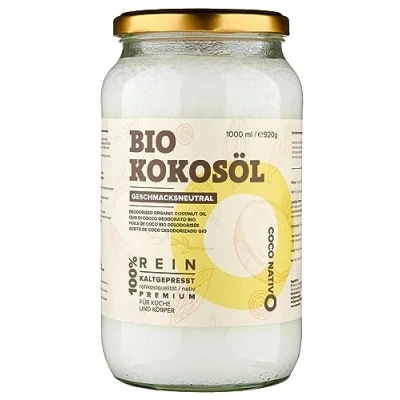 Imagen de Aceite de Coco Orgánico CocoNativo Inodoro 1000mL (1L) 100% virgen Crudo, sin olor, prensado en frío Perfecto Para cocinar, hornear y freír el cuidado la piel cabello mascotas