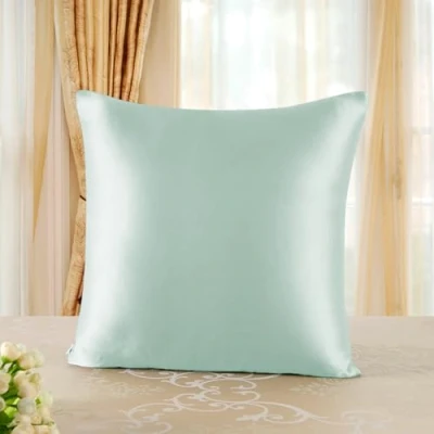 Imagen de townssilk Funda de almohada seda morera 100 % pura 19 mommes, en ambos lados, para cabello y piel, salud, cremallera oculta, 1 pieza, 80 x cm, verde claro