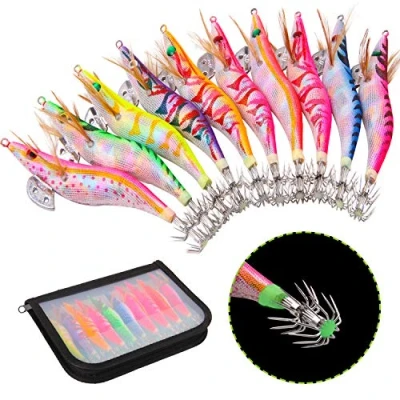 Imagen de Shaddock Cebos de Calamar Señuelos Pesca Luminosos Cebo Pulpo Camarones Madera con Bolsa Tela (2.5# 10pcs)