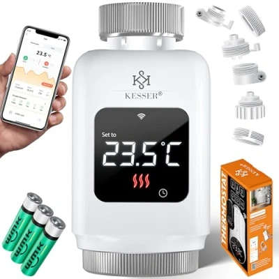 Imagen de KESSER® termostato para radiador con control de WiFi aplicación inteligente el hogar, inteligente, Alexa, Google Assistant 6 válvulas radiador,