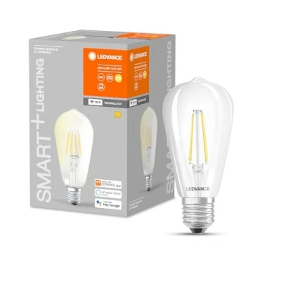 Imagen de LEDVANCE Smarte LED Lampe mit WiFi Technologie, Sockel E27, Dimmbar, Warmweiß (2700 K), ersetzt Glühlampen 60 W, SMART+ Filament Edison Dimmable, 1er Pack