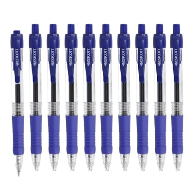 Imagen de Westcott G²GELOTICE E 712638 00 Bolígrafos de gel azul, 10 unidades, recargables con mina ISO G2, bolígrafo suave y preciso grosor trazo 0,4 mm, mango ergonómico, color azul
