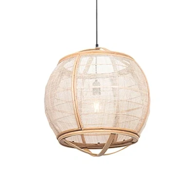Imagen de Qazqa oriental Lámpara colgante marrón 50cm PASCAL Textil/Acero/Madera Alargada Adecuado para LED Max. 1 x 60 Watt