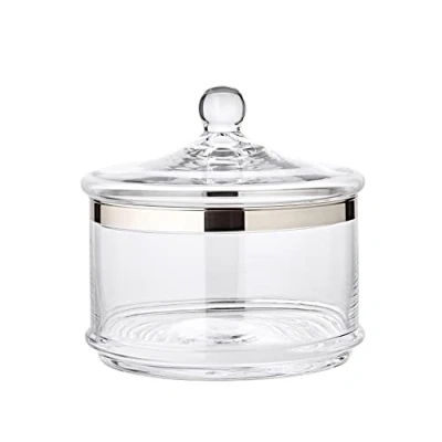 Imagen de EDZARD Bol/tarro de almacenamiento Vigo, con tapa, forma redonda, diámetro 19 cm, altura tapa cristal soplado borde platino, lata galletas, tazón caramelos